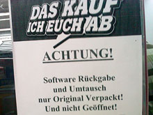 ACHTUNG! Software Rückgabe und Umtausch nur Original Verpackt! Und nicht Geöffnet!