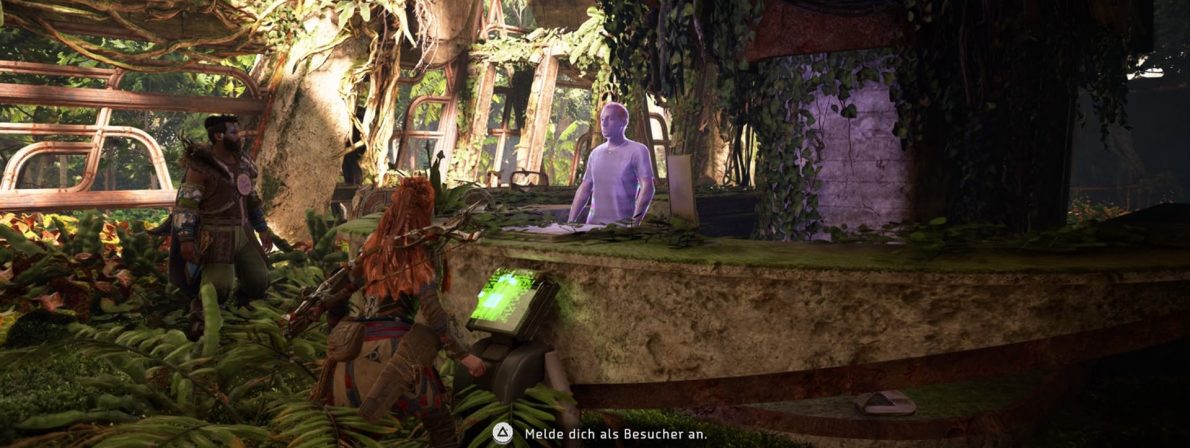 In den Ruinen der untergegangenen Welt tauchen immer wieder Figuren der Vergangenheit als Hologramme auf (Bild: Screenshot/PS4)