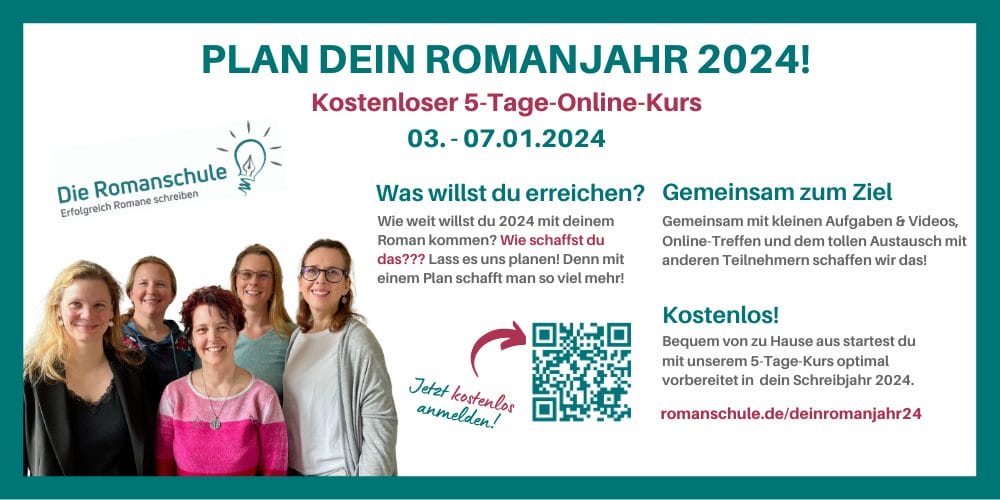 Anzeige Romanschule: Kostenloser 5-Tage-Kurs „Plan dein Romanjahr”