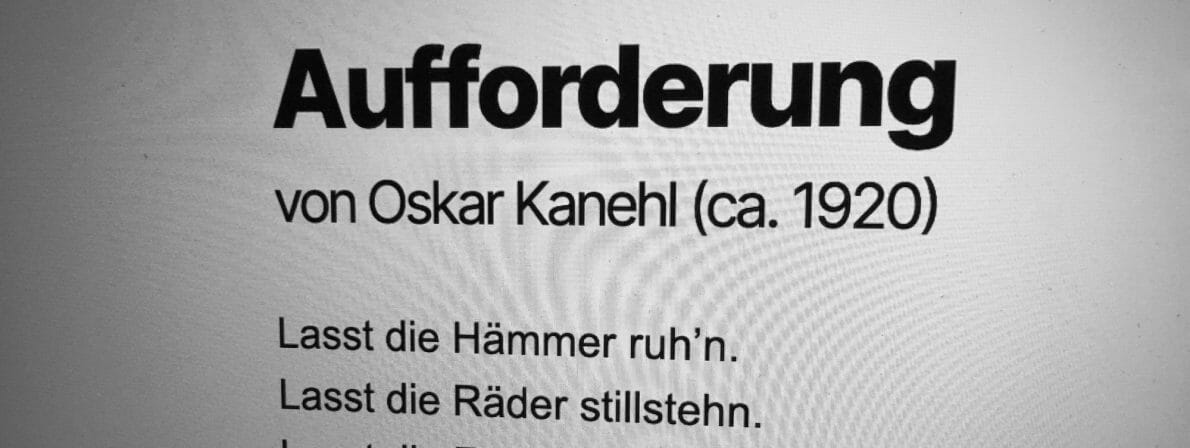 Screenshot von proletkult.at: Das Gedicht »Aufforderung« von Oskar Kanehl