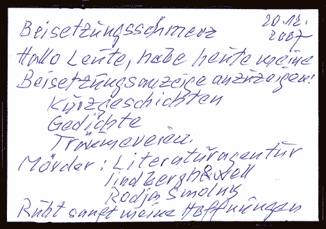 Beisetzungsanzeige: Ruht sanft meine Hoffnungen