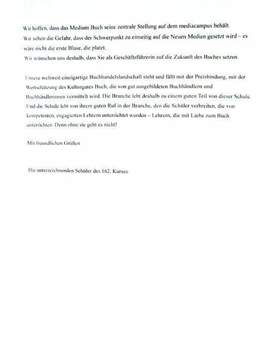 Offener Brief an die Geschäftsleitung des mediacampus Frankfurt von den Schülern des 162. Kurses - Seite 2 von 2