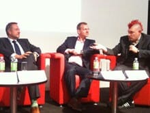 Von iRights organisierte Diskussion auf der Buchmesse 2012 zum Thema Urheberrecht mit Rowohlt-Geschäftsführer Peter Kraus vom Cleff, Matthias Spielkamp (iRights) und Sascha Lobo