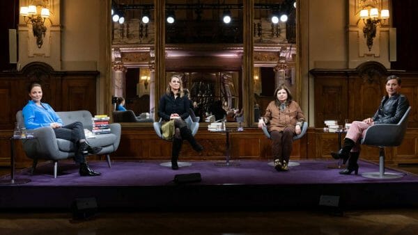 Das Literarische Quartett vom 26.02.2021 und von links nach rechts: Thea Dorn, Jagoda Marinić, Sibylle Lewitscharoff und Juli Zeh (Foto: ZDF/Jule Roehr)