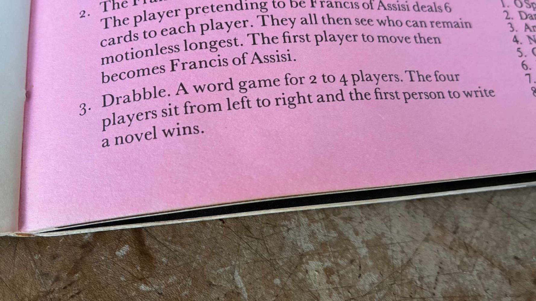 Ursprung des Begriffs »Drabble« im Big Red Book von Monty Phython aus dem Jahre 1971 (Foto: literaturcafe.de)