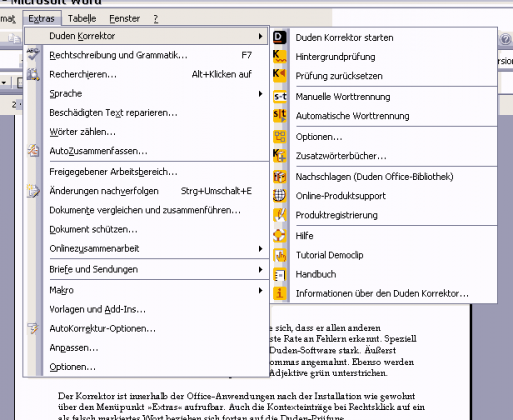 Das Menü des Korrektors 6.0 kompakt