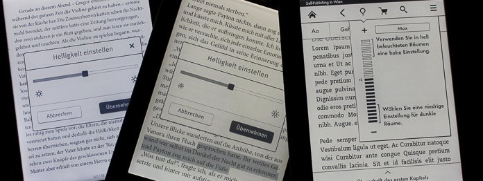 E-Reader mit unterschiedlichen Displayfarben bei Nacht