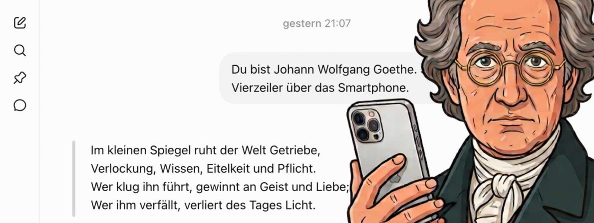 Ein Goethe von ChatGPT (Foto: Screenshot und KI-Goethe/Montage: literaturcafe.de)