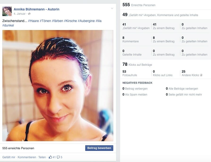 Beispiel: Facebook-Beitrag »Haar färben«