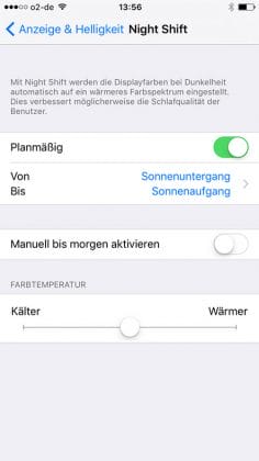 Night Shift Einstellungen