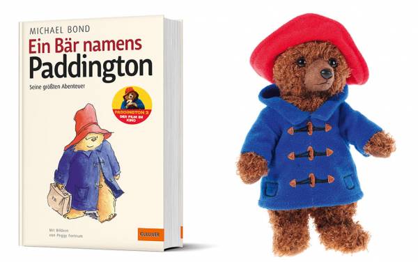 Zwei unserer Preise: Das Buch »Ein Bär namens Paddington« aus dem Beltz Verlag und ein Plüsch-Paddington (Abbildung nicht maßstabsgerecht)