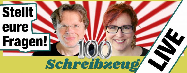 100 Folgen Schreibzeug-Podcast: Schreibwettbewerb und Live-Online-Event