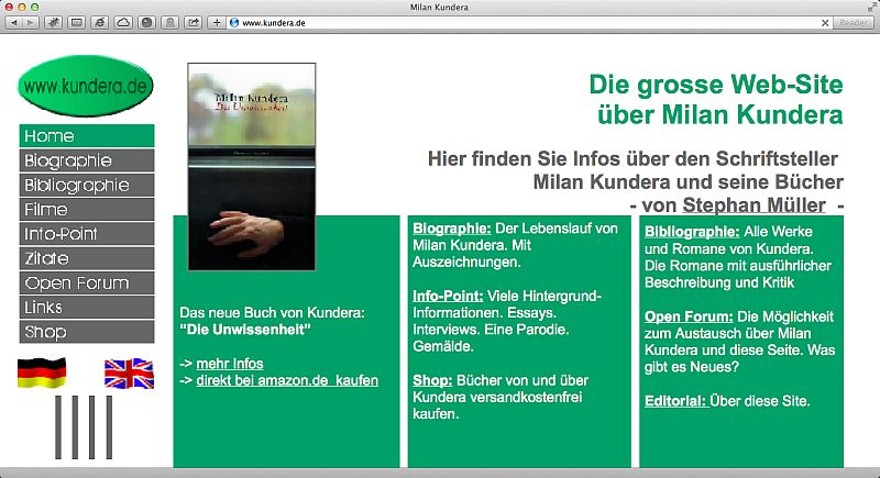 Die groรe Website รผber Milan Kundera
