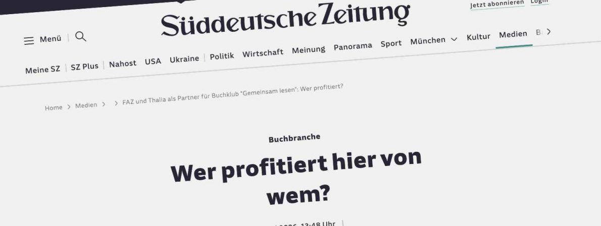 Beitrag in der Süddeutschen Zeitung vom 19.05.2026 über den Buchclub von Thalia und FAZ (Screenshot)