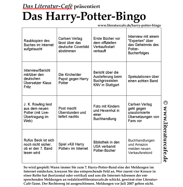 Spielen Sie Mit Uns Harry Potter Bingo Literaturcafede