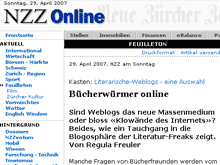 Bericht in der NZZ Online über literarische Weblogs