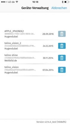 Tolino-App: Geräteverwaltung
