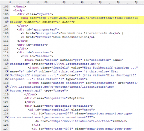 Ausgabe des Pixels im Quellcode