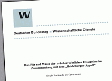 Wissenschaftliche Dienste des Bundestages sehen Vorteile in der Google Buchsuche und halten Heidelberger Appell für überzogen Wissenschaftliche Dienste des Bundestages sehen Vorteile in der Google Buchsuche und halten Heidelberger Appell für überzogen