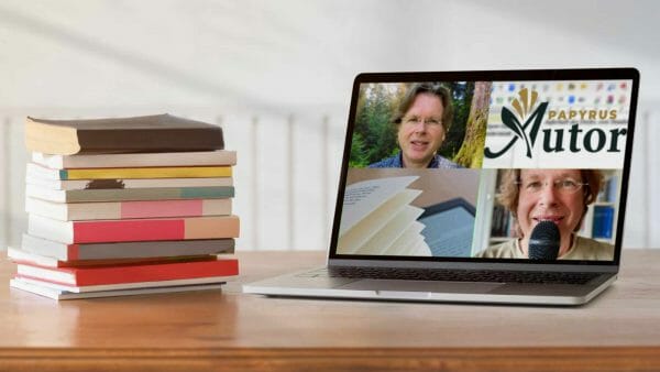 Notebook mit Webinaren literaturcafe.de 1/2021